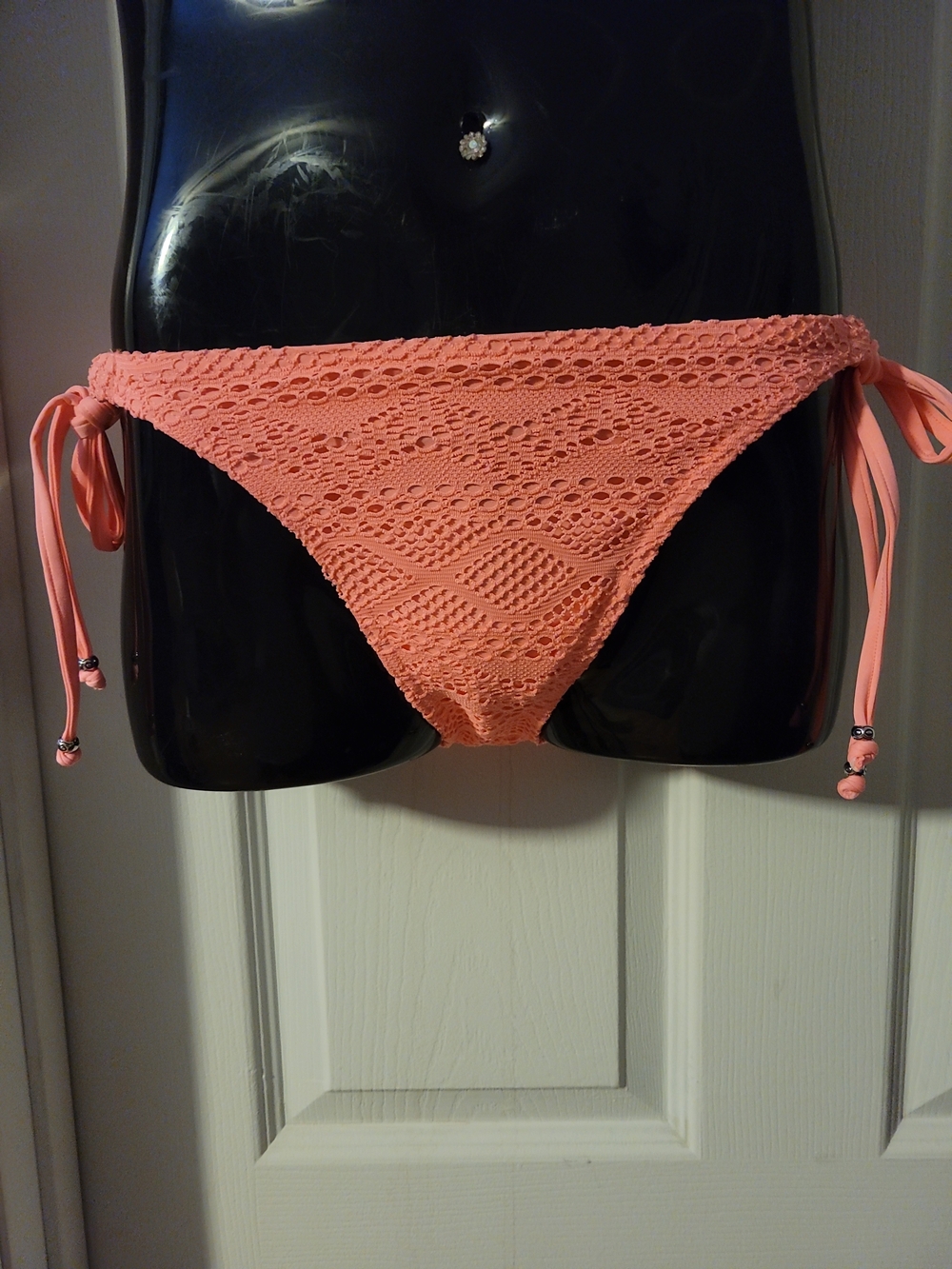 Freya Coral Crochet Tie-Side Bikini Bottoms - Picture 2 of 3